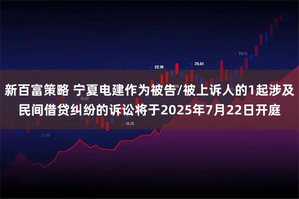 新百富策略 宁夏电建作为被告/被上诉人的1起涉及民间借贷纠纷的诉讼将于2025年7月22日开庭