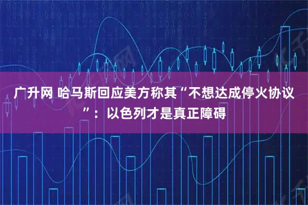 广升网 哈马斯回应美方称其“不想达成停火协议”：以色列才是真正障碍