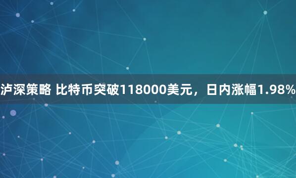 泸深策略 比特币突破118000美元，日内涨幅1.98%
