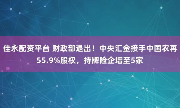佳永配资平台 财政部退出！中央汇金接手中国农再55.9%股权，持牌险企增至5家